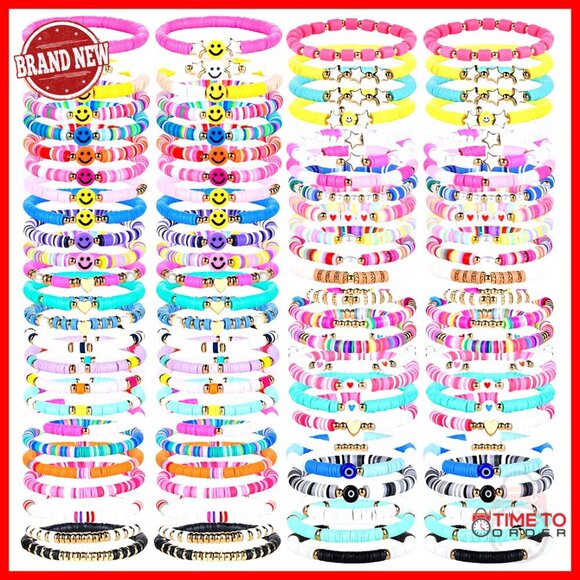 Jewelry - Clay Beaded Stretch Bracelets Stackable Bohemian Summer Beach Party Gift Set